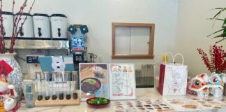 Counter full of goodies at Bao Mama in Cherry Hill, New Jersey, which has Chinese bao buns, dumplings, bubble waffles and more